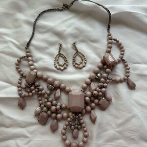 Elegant Pink Beaded Necklace and Earring Set